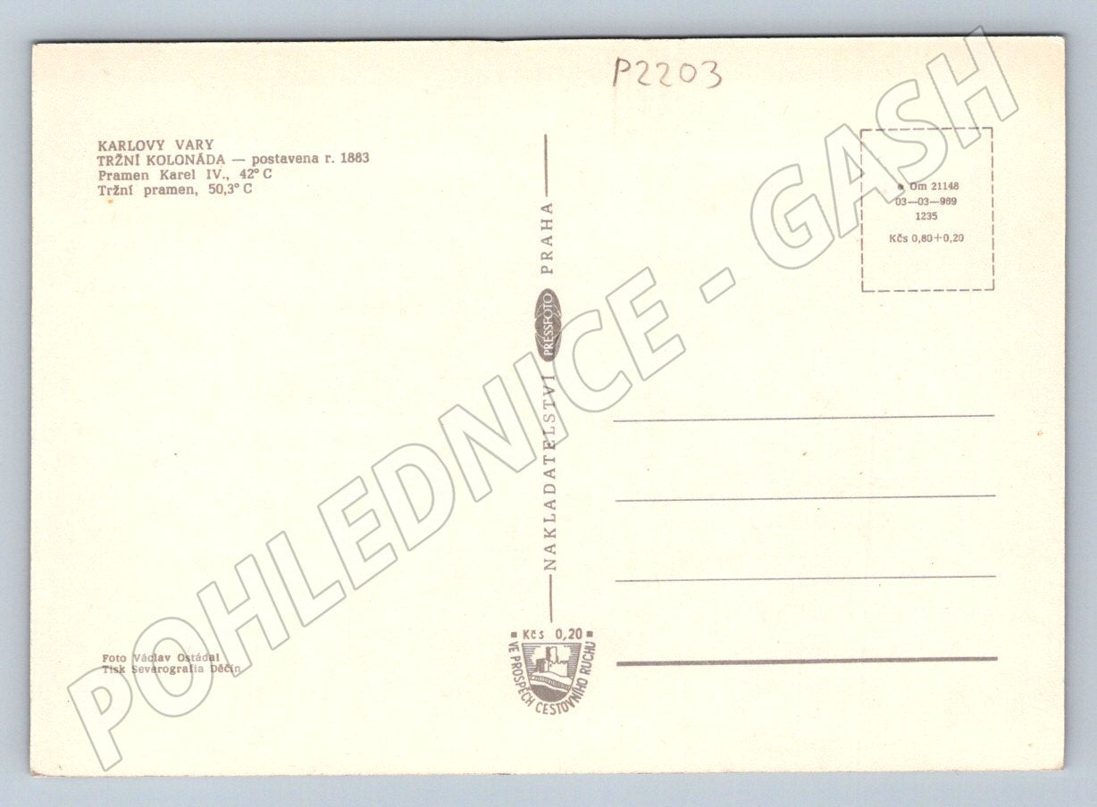 Pohlednice Karlovy Vary Tržní kolonáda cca 1950 (P2203)