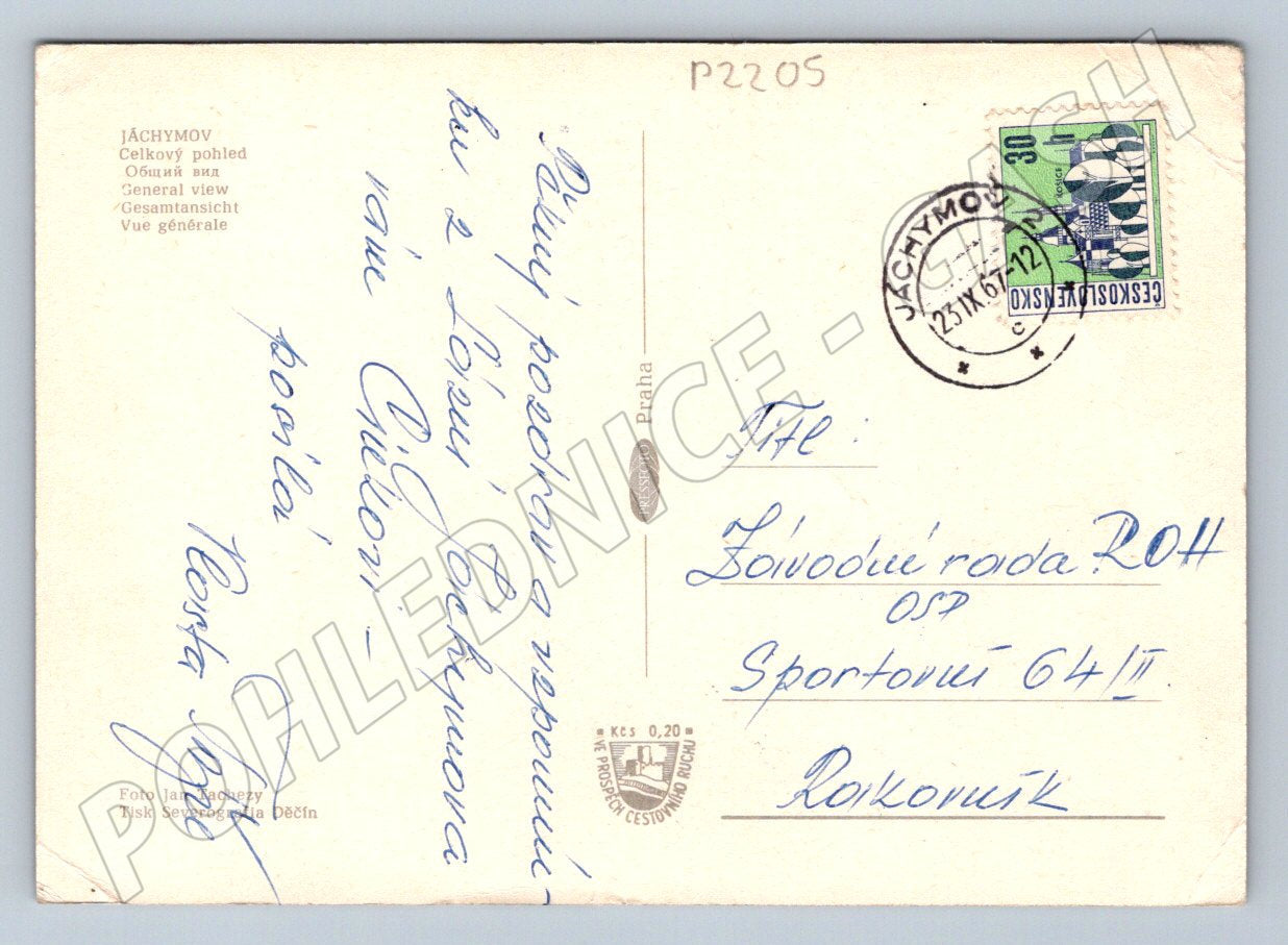 Pohlednice Jáchymov celkový pohled PP 1967 (P2205)