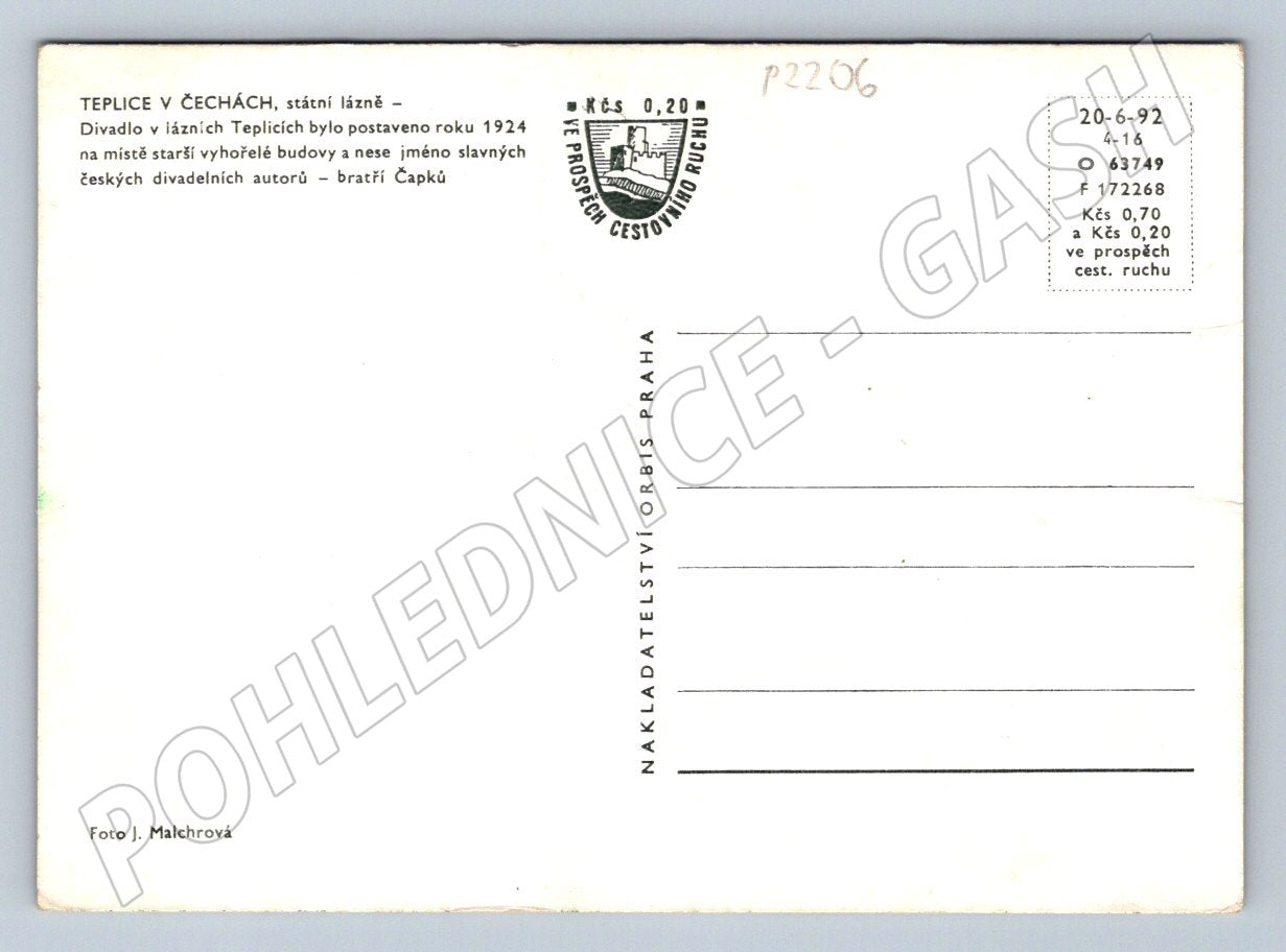 Pohlednice Teplice Divadlo státní lázně 1924 br Čapkové (P2206)