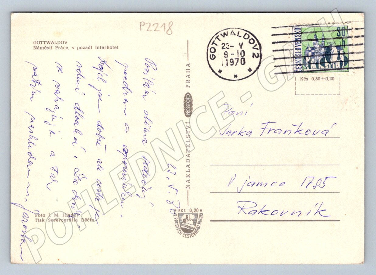 Pohlednice Gottwaldov Zlín Náměstí Práce kino 1970 (P2218)
