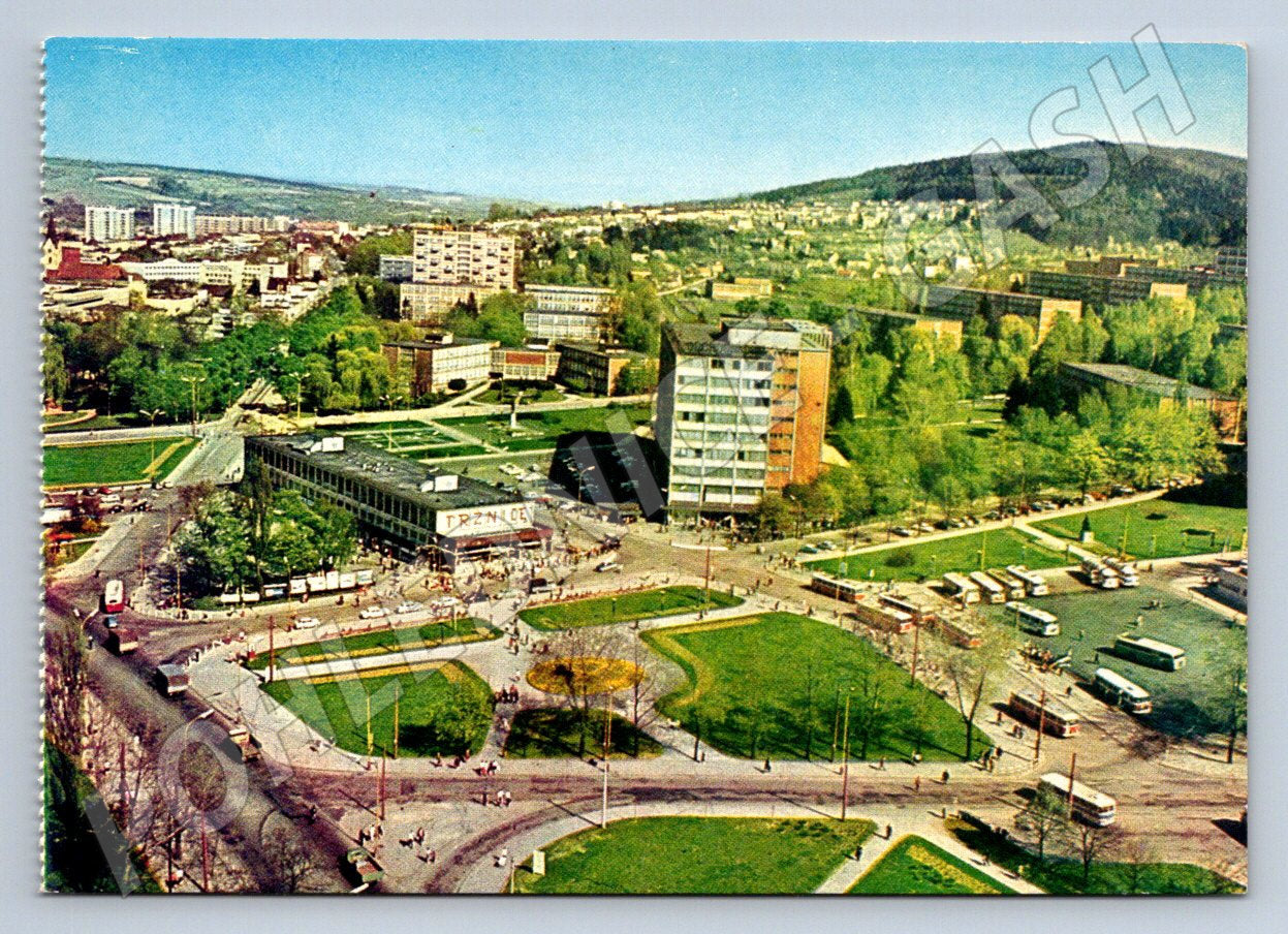 Postcard Zlín center market Orbis station (P2230)