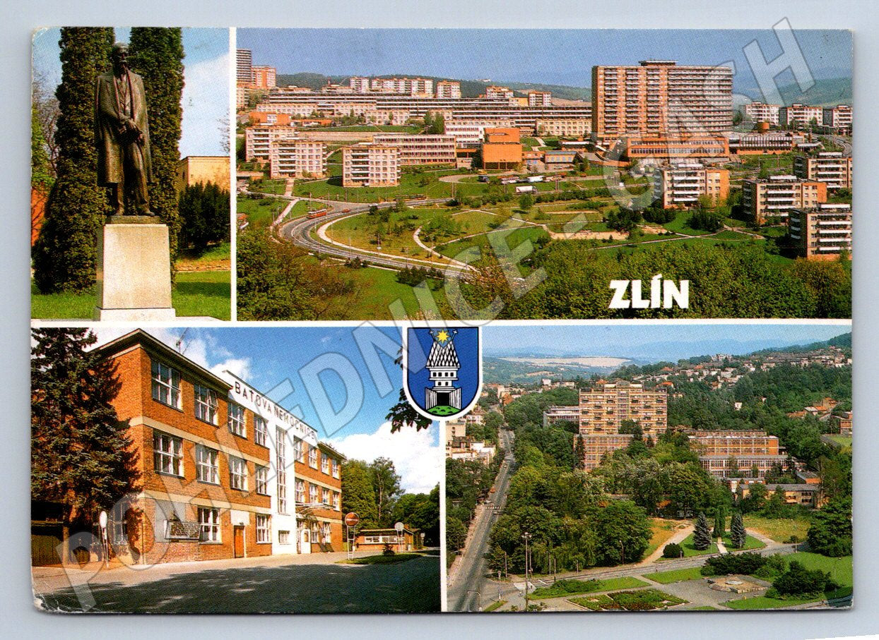 Pohlednice Zlín socha TG Masaryka Baťova nemocnice 1992 (P2236)