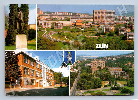 Pohlednice Zlín socha TG Masaryka Baťova nemocnice 1992 (P2236)