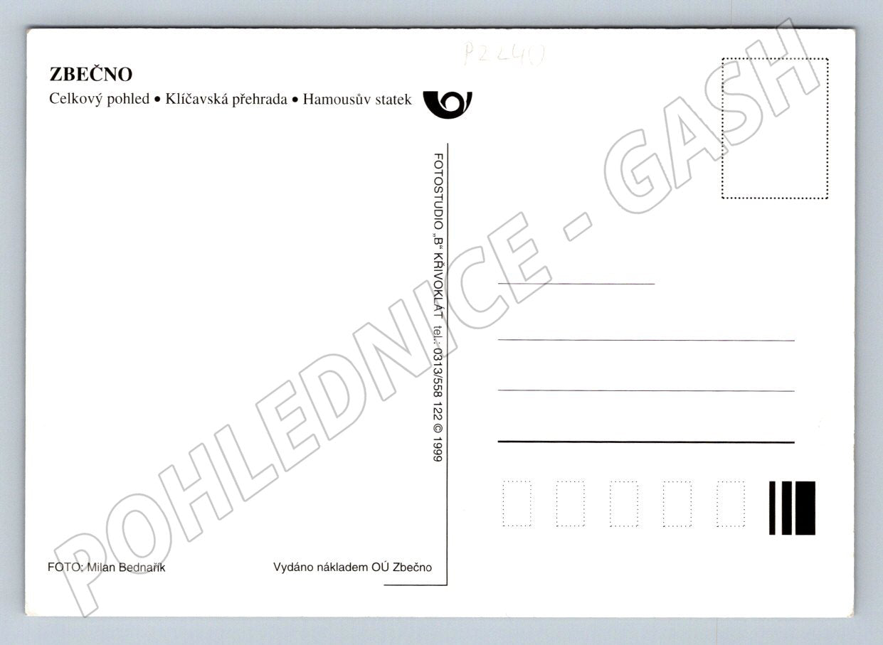 Pohlednice Zbečno Klíčavská přehrada Hamousův statek (P2240)