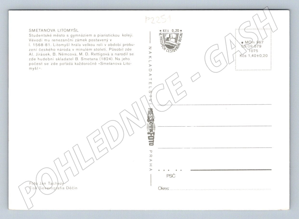 Pohlednice Smetanova Litomyšl velký formát Československo (P2251)