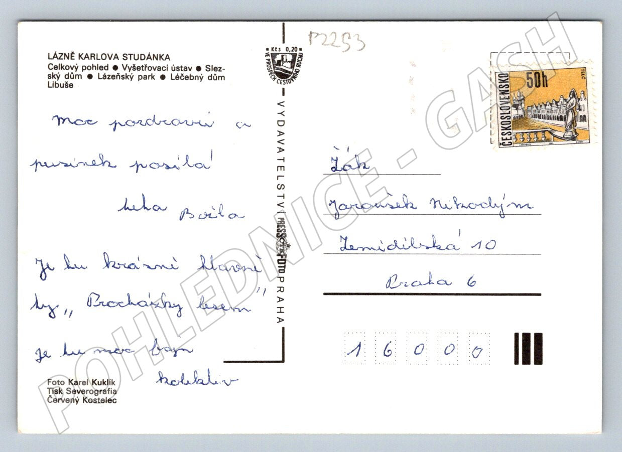 Pohlednice Karlova Studánka lázeňské budovy malý formát (P2253)