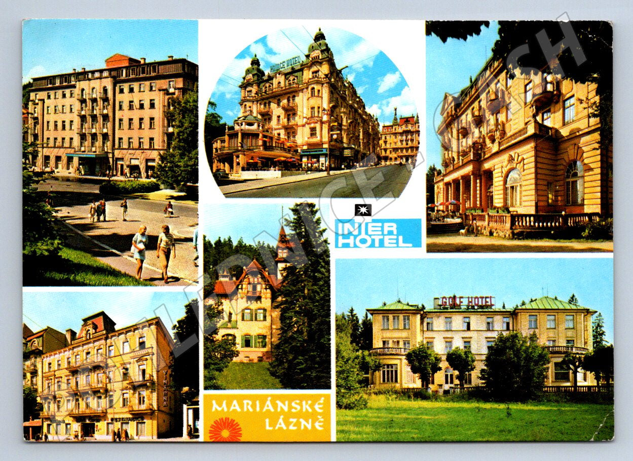 Pohlednice Mariánské Lázně hotely koláž raz ČSSR (P2266)