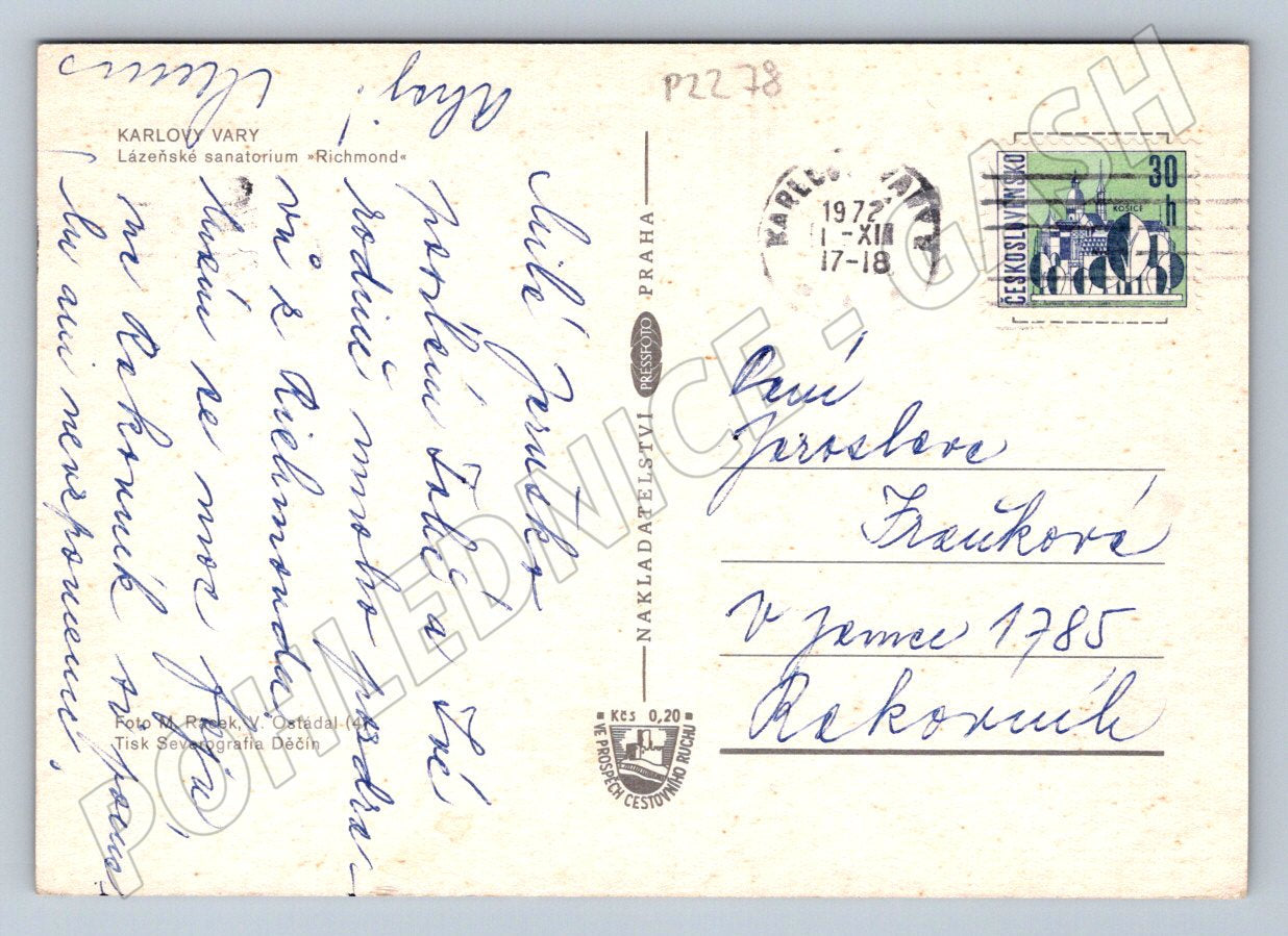 Pohlednice Karlovy Vary sanatorium Richmond raz 1972 (P2278)