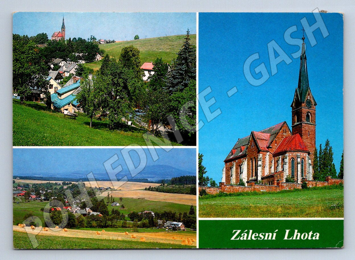 Pohlednice Zálesní Lhota Krkonoše kostel malebná krajina (P2290)
