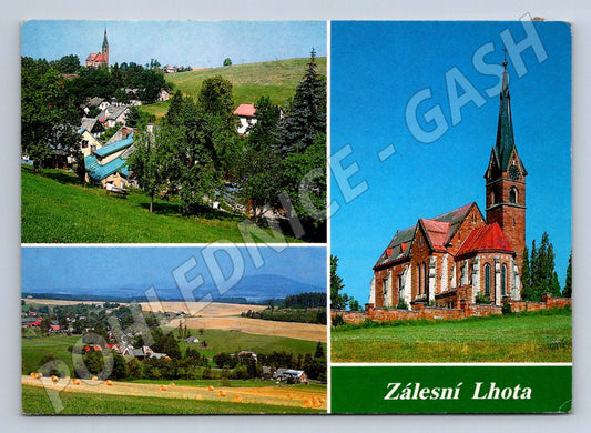 Pohlednice Zálesní Lhota Krkonoše kostel malebná krajina (P2290)