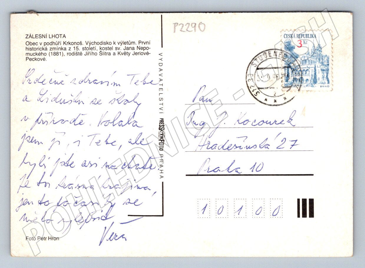 Pohlednice Zálesní Lhota Krkonoše kostel malebná krajina (P2290)