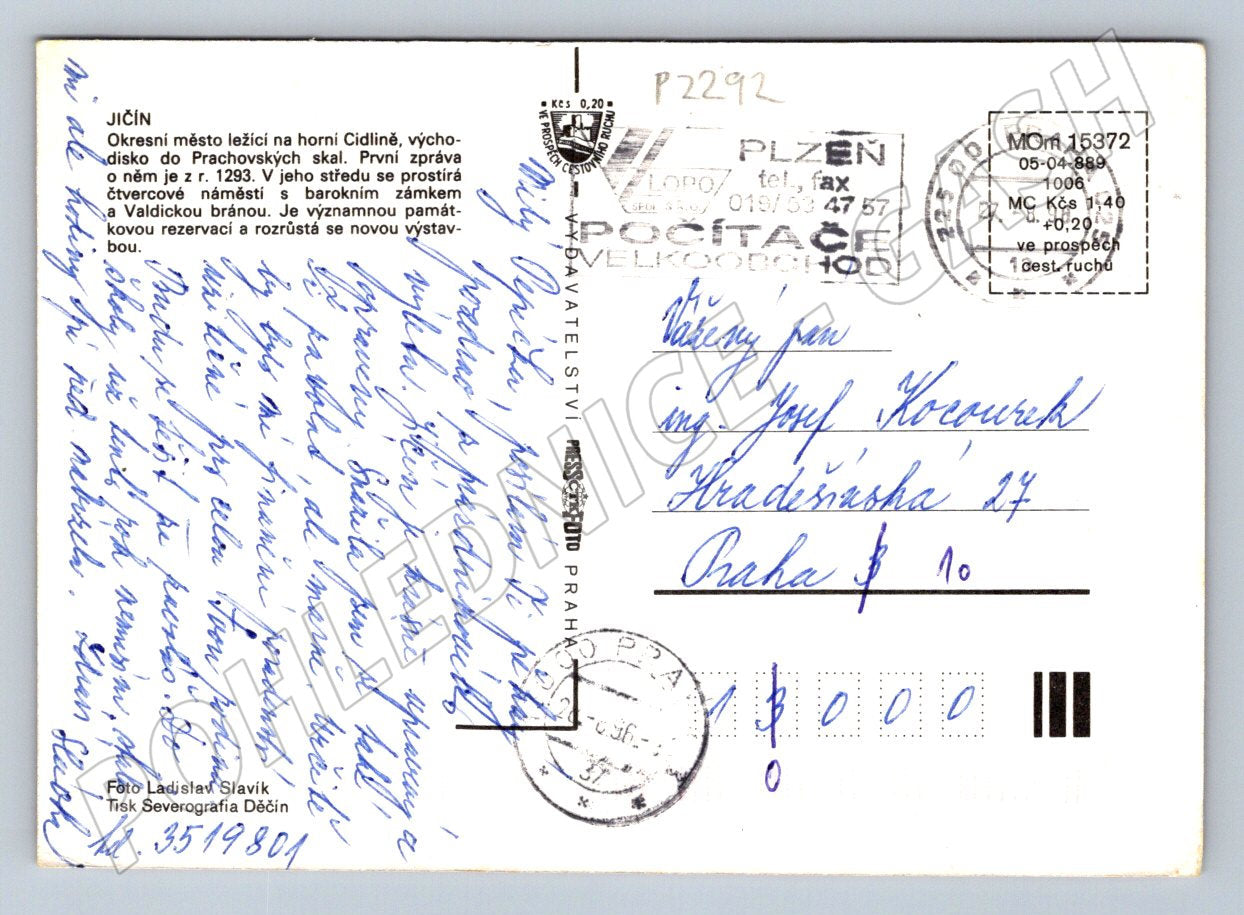 Pohlednice Jičín velký formát použito 1989 (P2292)