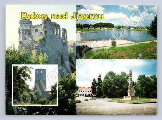 Pohlednice Bakov n Jizerou hrad Zvířetice koupaliště náměstí (P2340)