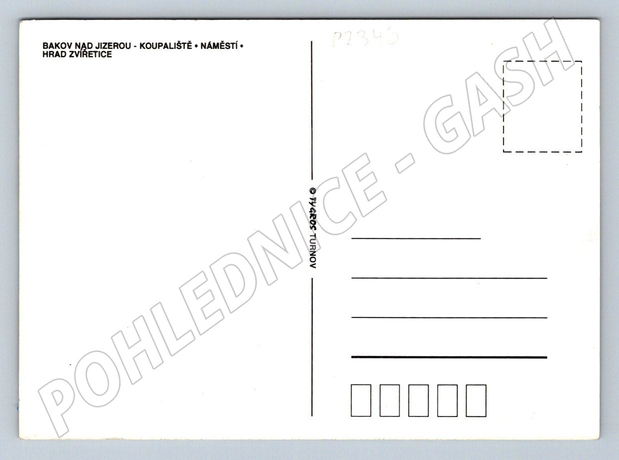 Pohlednice Bakov n Jizerou hrad Zvířetice koupaliště náměstí (P2340)