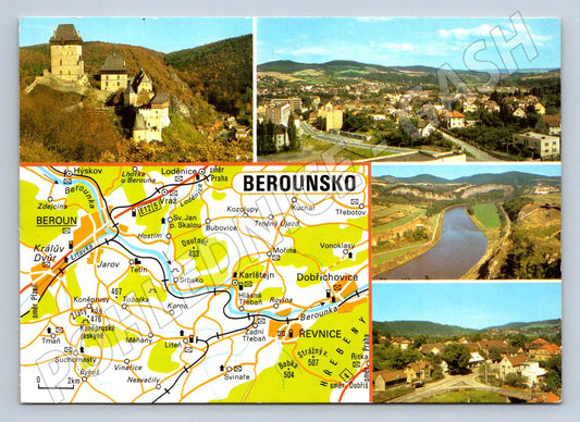 Pohlednice Berounsko Karlštejn Berounka mapa (P2342)