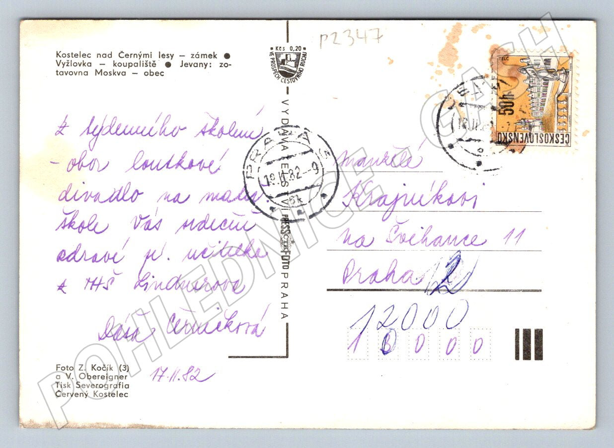 Pohlednice Kostelec n Č lesy Vyžlovka Jevany koláž PP 1982 (P2347)
