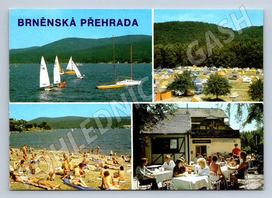 Pohlednice Brněnská přehrada kolorovaná plachetnice pláž PP (P2351)