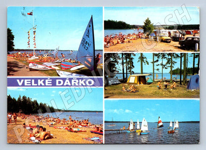 Pohlednice Velké Dářko plachetnice rekreace 1985 (P2364)