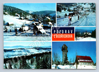 Pohlednice Bedřichov Jizerské hory zimní koláž PP (P2367)