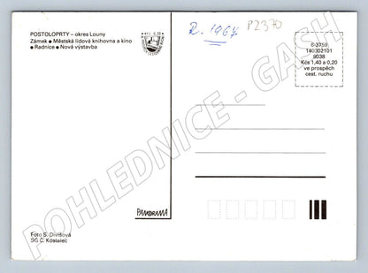 Pohlednice Postoloprty zámek radnice knihovna 60 léta Louny (P2370)