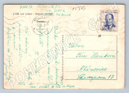 Pohlednice Lysá nad Labem Husovo náměstí raz do 1950 (P2375)
