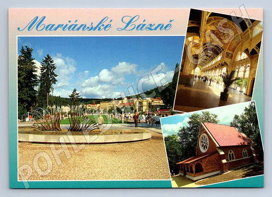 Pohlednice Mariánské Lázně kolonáda fontána kaple (P2381)