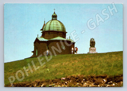 Pohlednice Beskydy Radhošť socha Cyrila a Metoděje kaple 1970 (P2391)