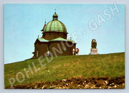 Pohlednice Beskydy Radhošť socha Cyrila a Metoděje kaple 1970 (P2391)