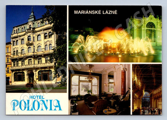 Pohlednice Mariánské Lázně hotel Polonia a kolonáda 1999 (P2401)