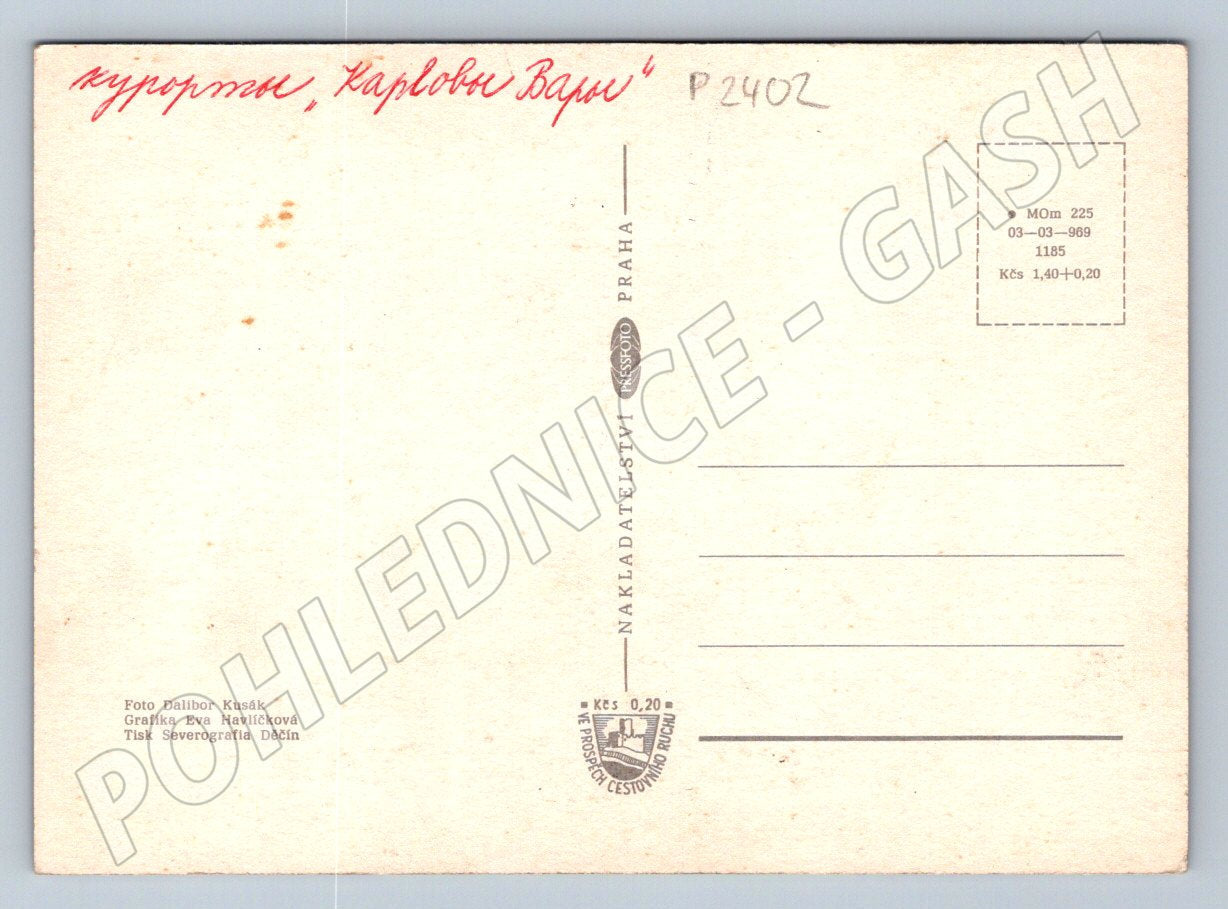 Pohlednice Karlovy Vary koláž památek a mapka (P2402)