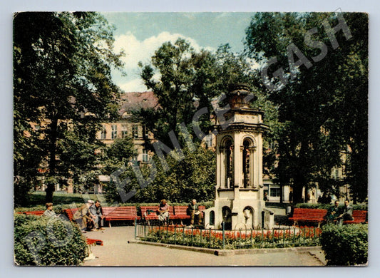 Pohlednice Teplice Kolostujova kašna lázeňský park 1978 (P2406)