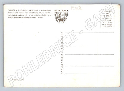 Pohlednice Teplice Kolostujova kašna lázeňský park 1978 (P2406)