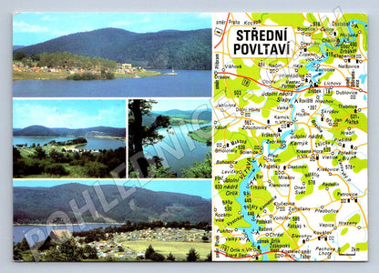Pohlednice Střední Povltaví Slapy Orlík mapa 50 léta (P2424)