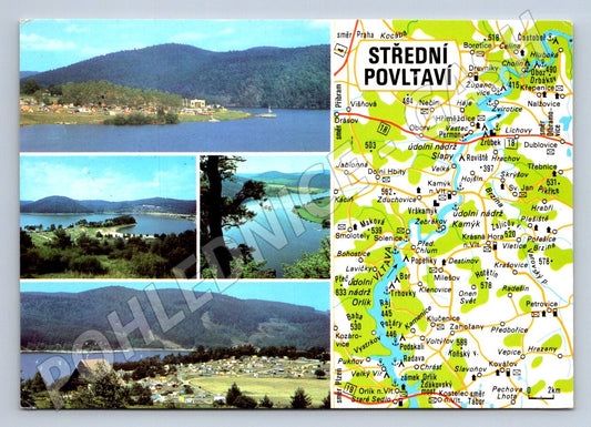 Pohlednice Střední Povltaví Slapy Orlík mapa 50 léta (P2424)