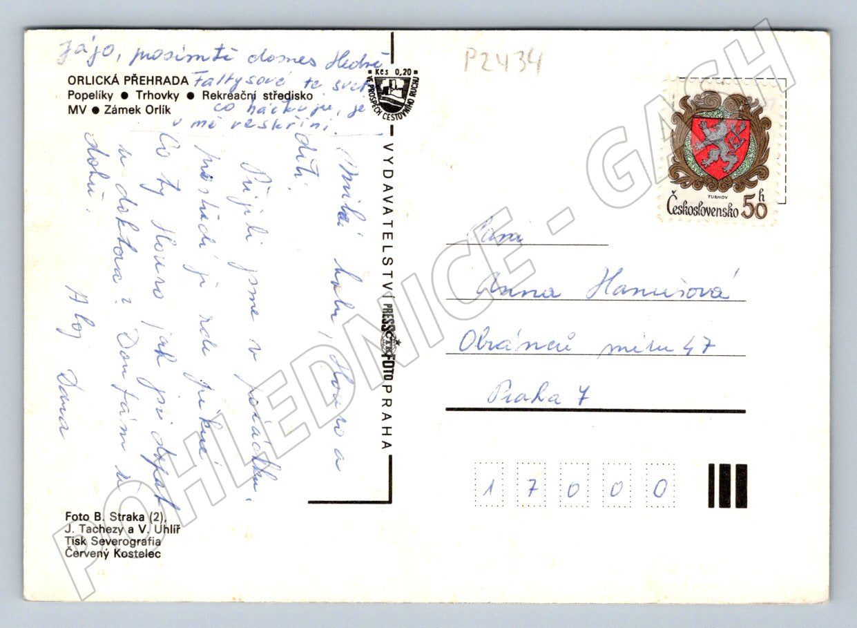 Pohlednice Orlická přehrada zámek stanový tábor historická (P2434)