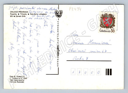 Pohlednice Orlická přehrada zámek stanový tábor historická (P2434)