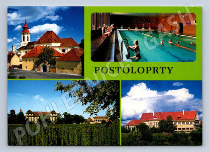 Pohlednice Postoloprty kostel zámek plavecká hala škola (P2438)