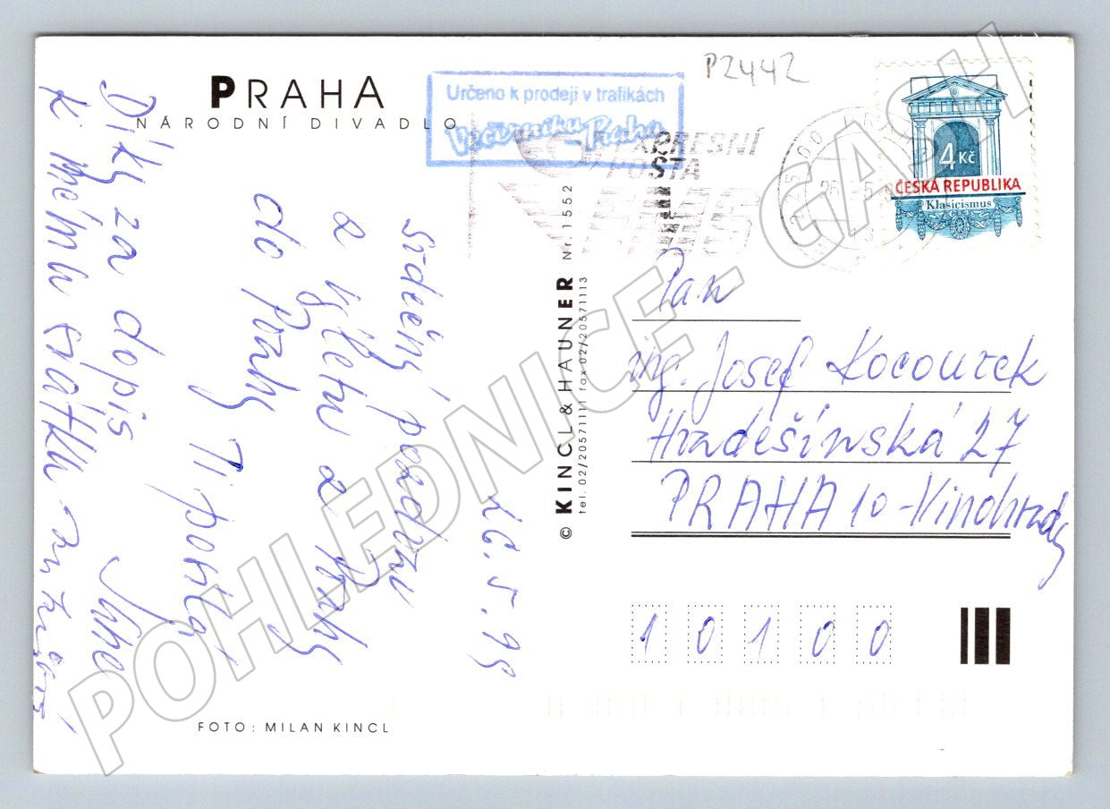 Pohlednice Praha Národní divadlo noční PP 1998 (P2442)