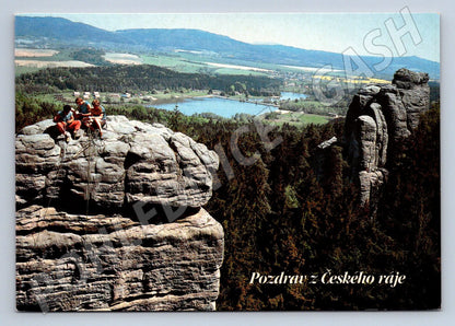Pohlednice Český ráj panorama Jinolic horolezci na skalách (P2475)
