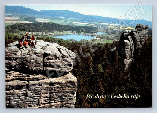 Pohlednice Český ráj panorama Jinolic horolezci na skalách (P2475)