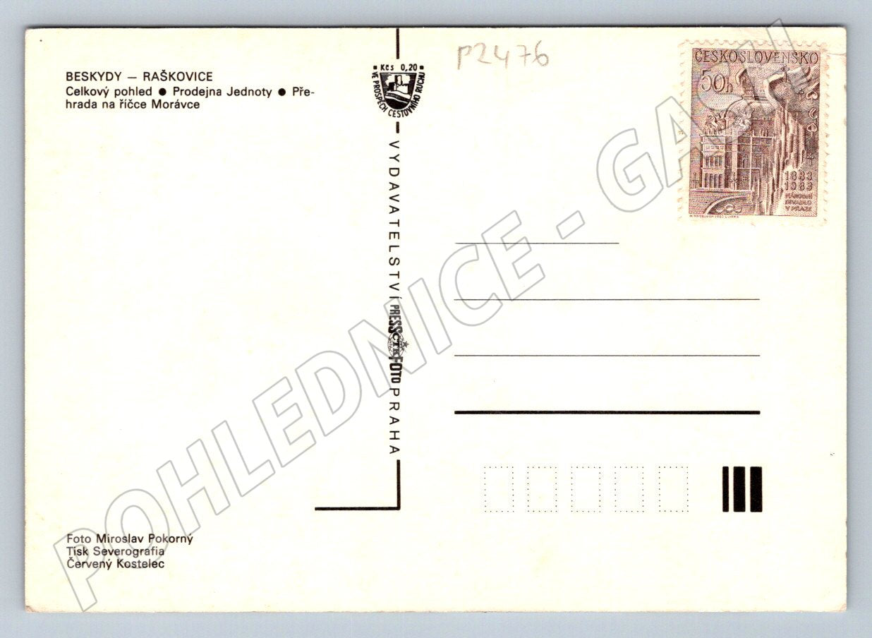 Pohlednice Beskydy Raškovice Jednota a přehrada ČR (P2476)
