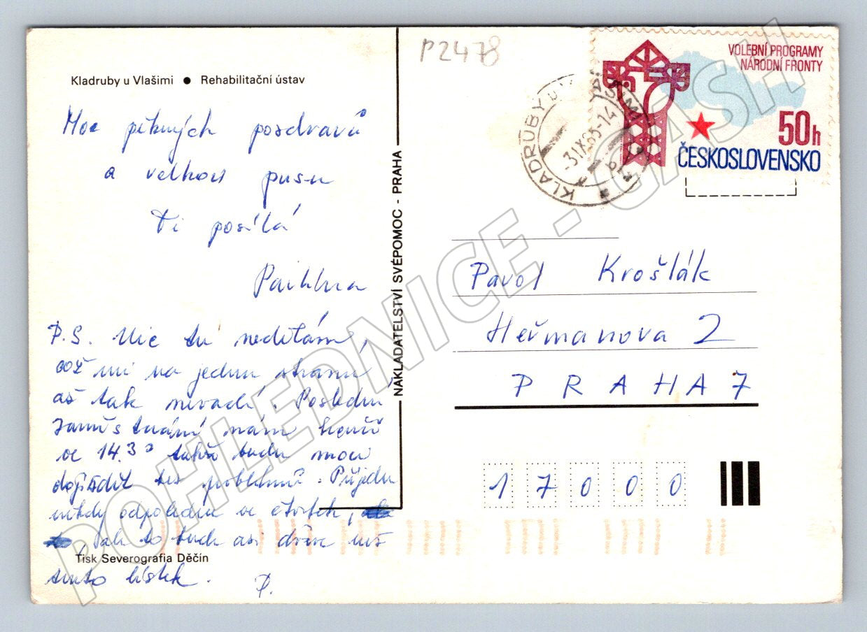 Pohlednice Kladruby u Vlašimi Rehabilitační ústav PP 1974 (P2478)