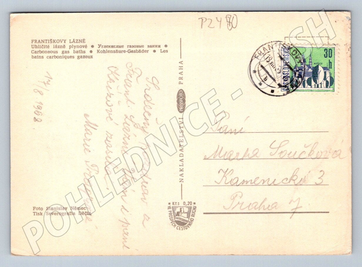Pohlednice Františkovy Lázně kolonáda PP 1968 (P2480)