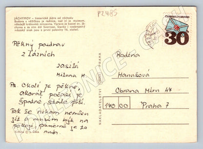 Pohlednice Jáchymov kresba znak města ČSR (P2485)