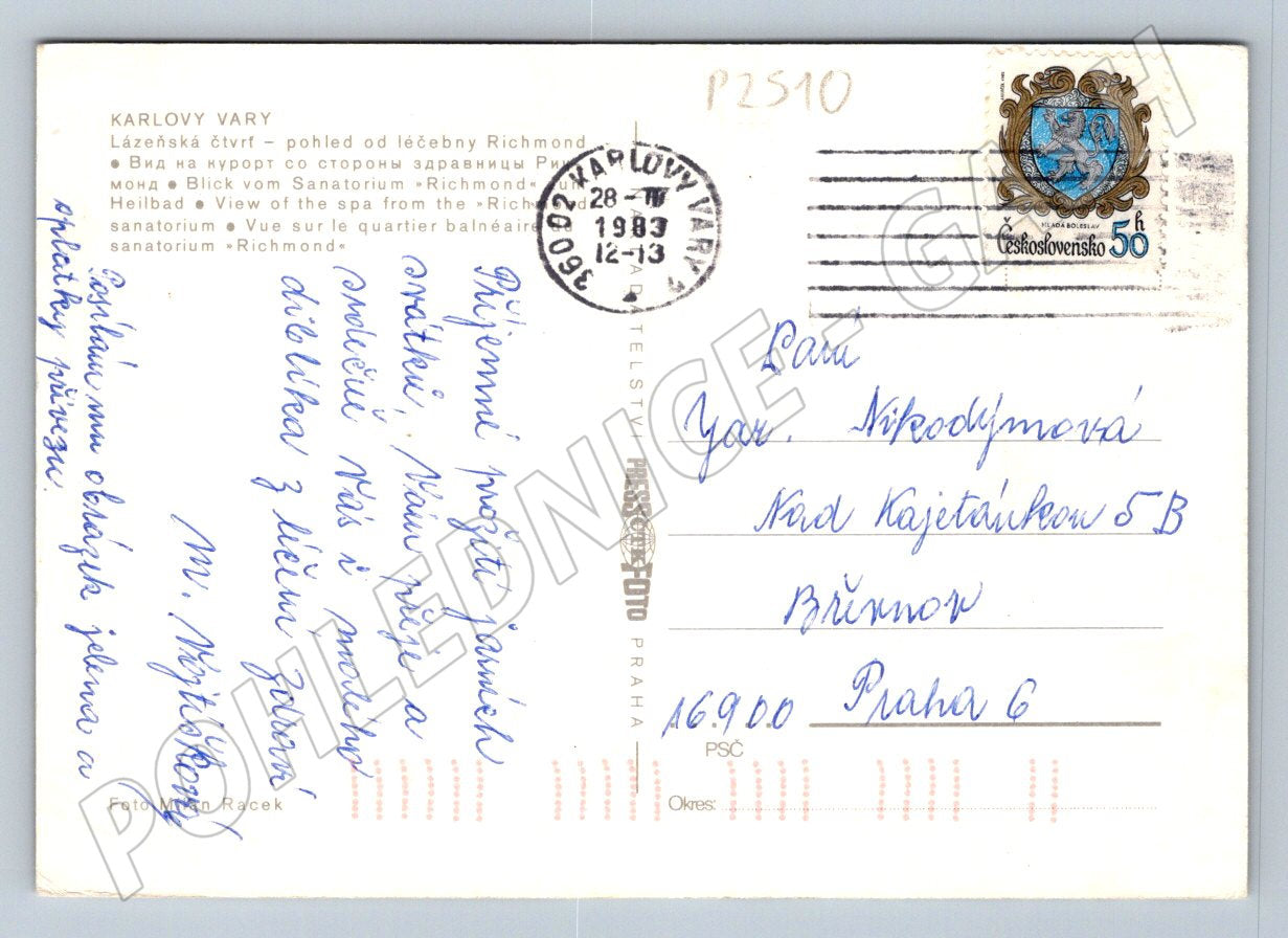 Pohlednice Karlovy Vary socha jelena PP 1983 (P2510)