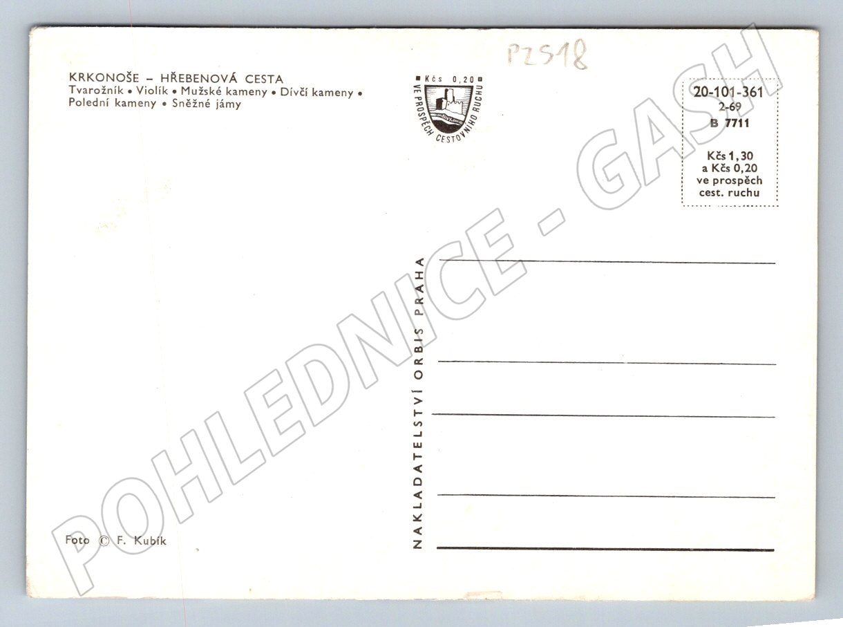 Pohlednice Krkonoše hřebenová cesta Orbis Praha (P2518)