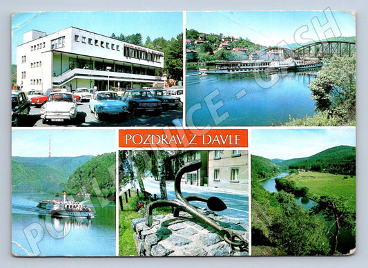 Pohlednice Davle parník most Vltava pozdrav (P2525)
