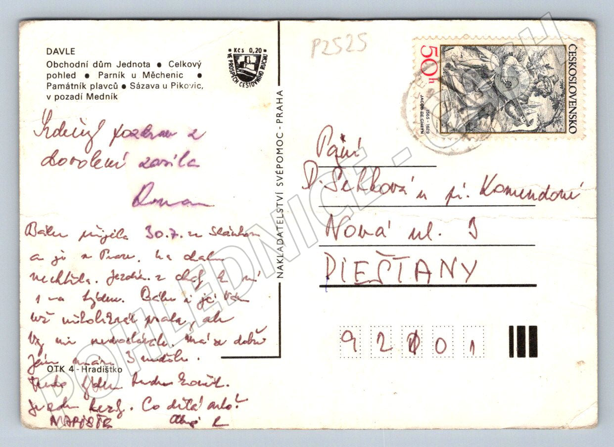 Pohlednice Davle parník most Vltava pozdrav (P2525)