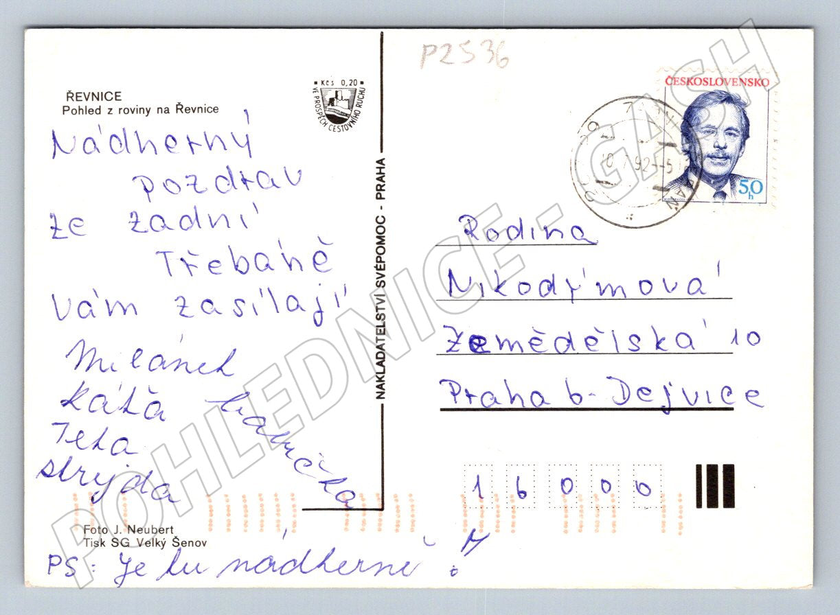 Pohlednice Řevnice pohled na město Československo (P2536)