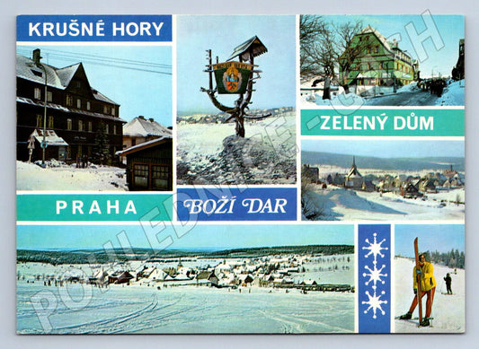 Pohlednice Boží Dar Krušné hory Zelený dům zimní koláž (P2548)